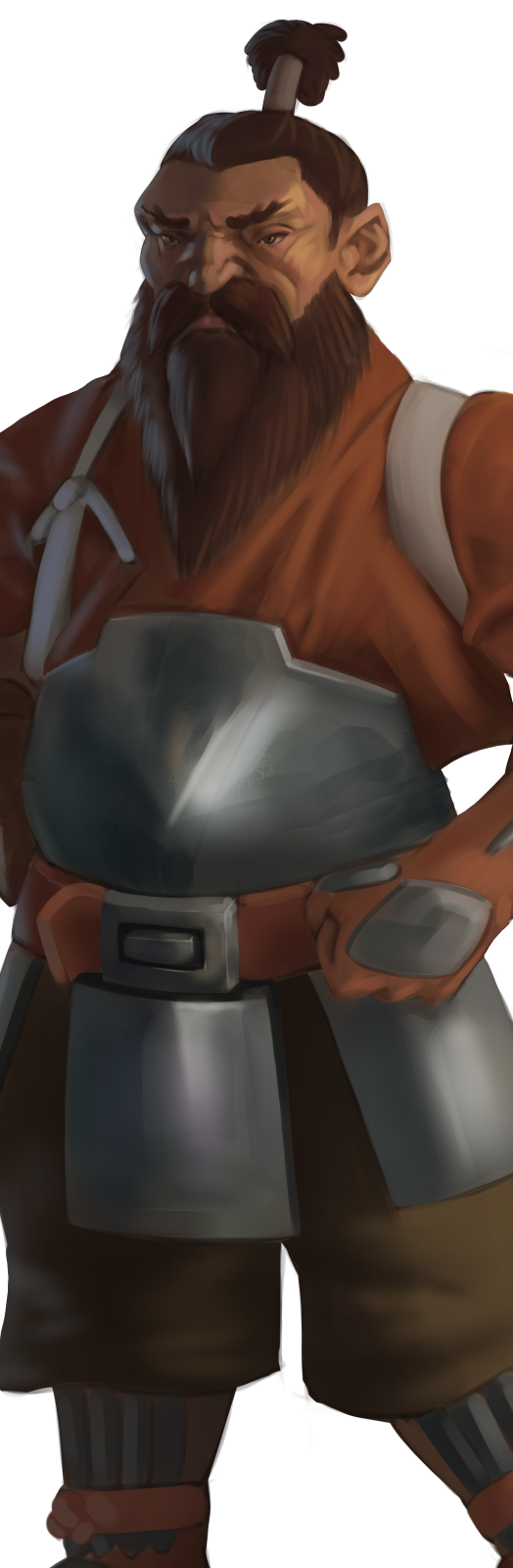 A male dwarf with a beard and topknot.