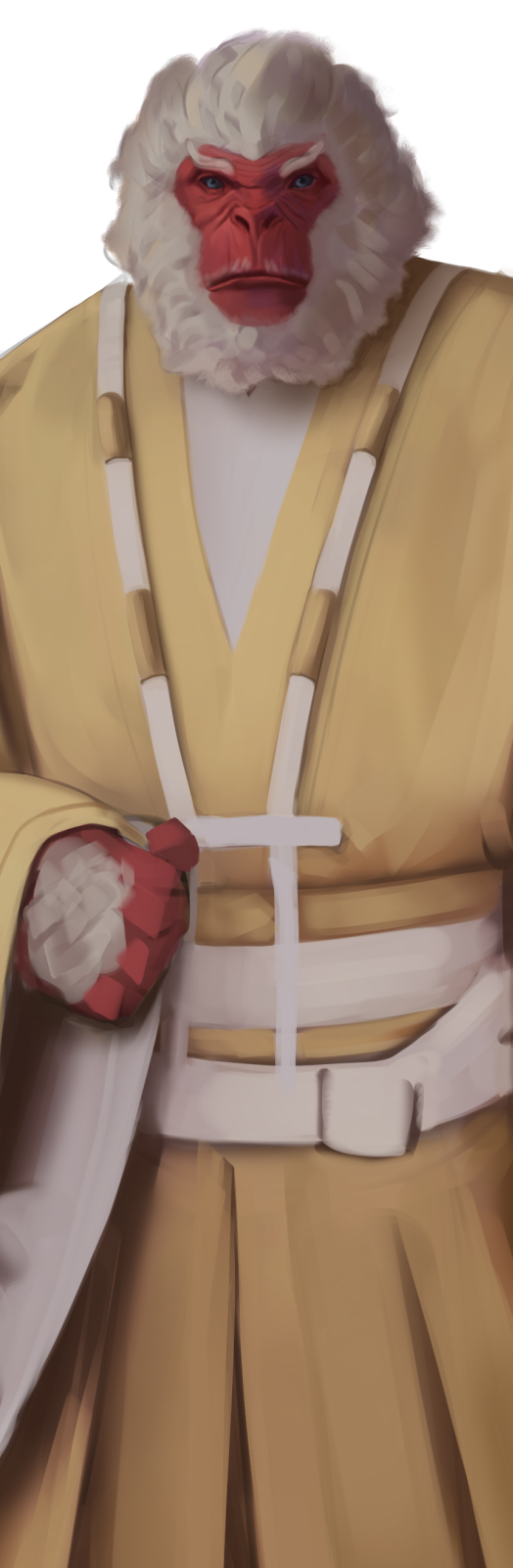 A red-skinned hulking masaru with thick hair.